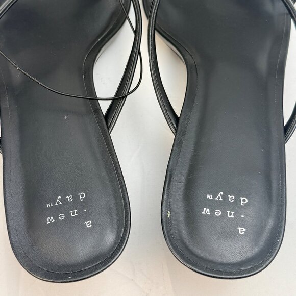 A New Day Sandals Womens 11 Black Faux Leather Kitten Heel Strappy Slide - Picture 8 of 10